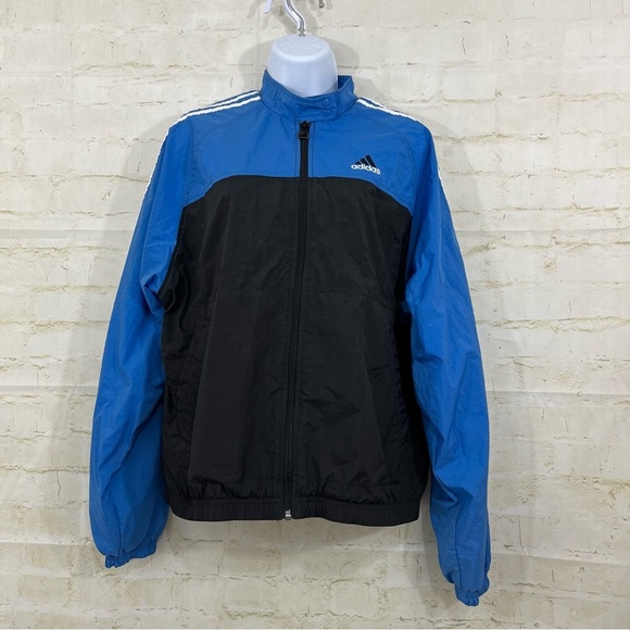 Adidas Blue Black Zipper Vintage Windbreaker Jacket - Picture 1 of 10